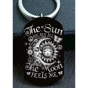 Sun Moon Heals Me Feels Art Peace Love Universe Galaxy  Stainless Steel Keychain